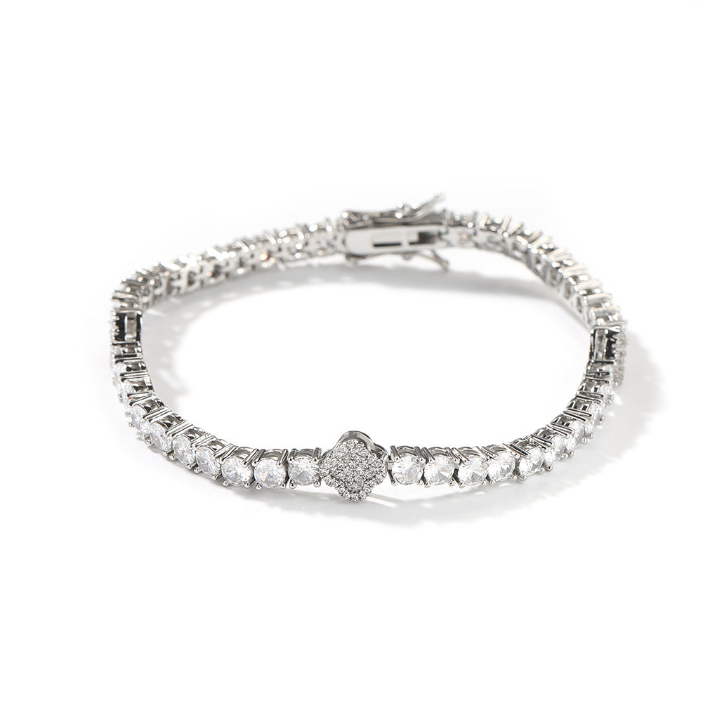 Bracelet Copper Zircon Diamond Clover Tennis Chain Light Luxury Spectrum St. Valentine's