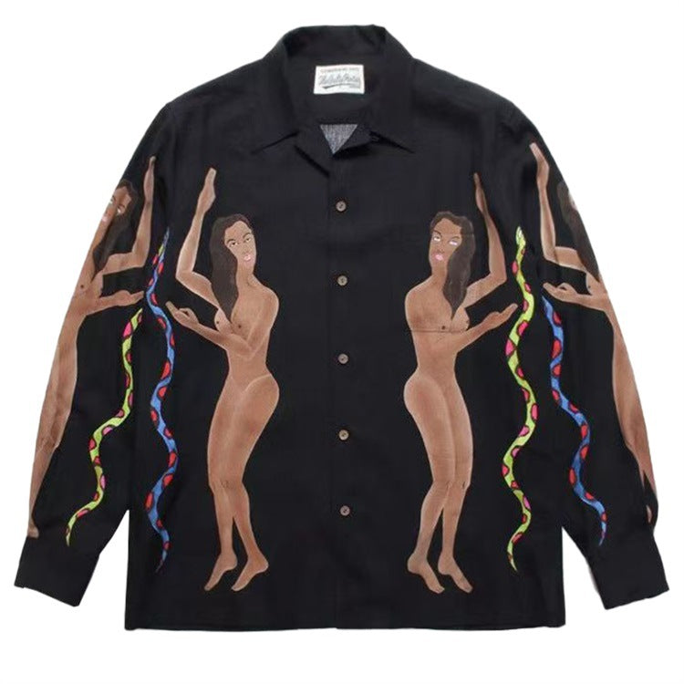 GUILTYPARTIES TIGER Long sleeved shirt DJ Harvey Coconut Tree, Dancing with Snakes, Hawaiian Long Sleeve Shirt