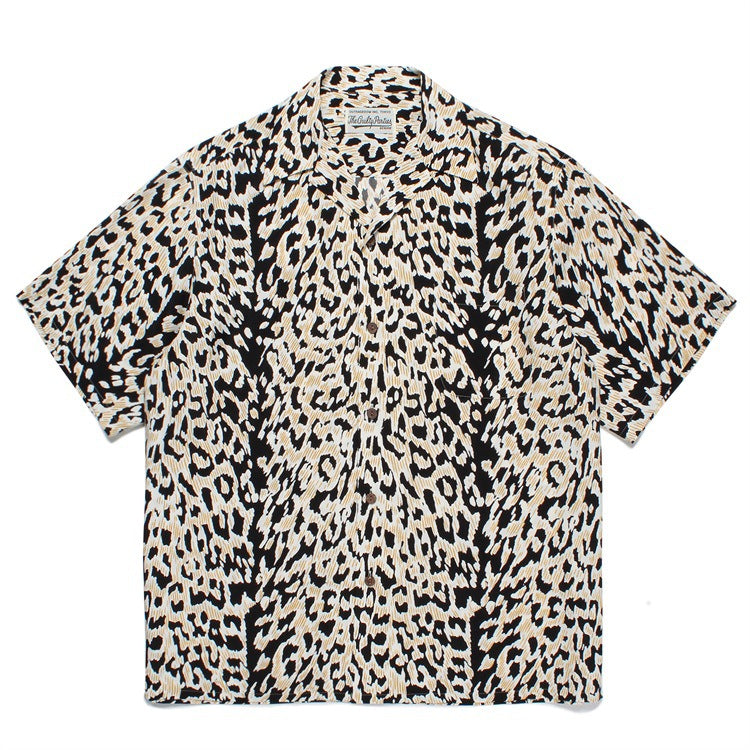 GUILTYPARTIES TIGER Shirts 23SS LEOPARD OPEN Leopard print Hawaiian short-sleeved shirt men