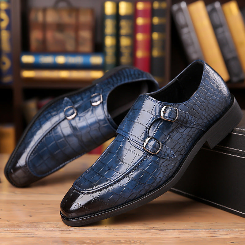 Men's dress shoes leather shoes men's crocodile pattern double buckle men's shoes autumn casual shoes wedding business banquet men's dress shoes