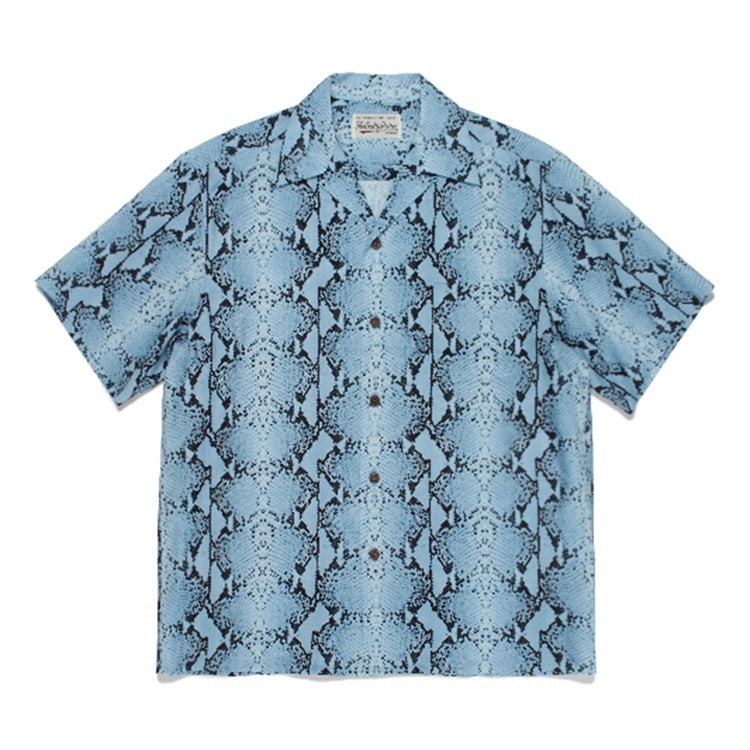 GUILTYPARTIES TIGER Shirts PYTHON OPEN COLLAR SHIRT Snake Rayon Short Sleeve Shirt