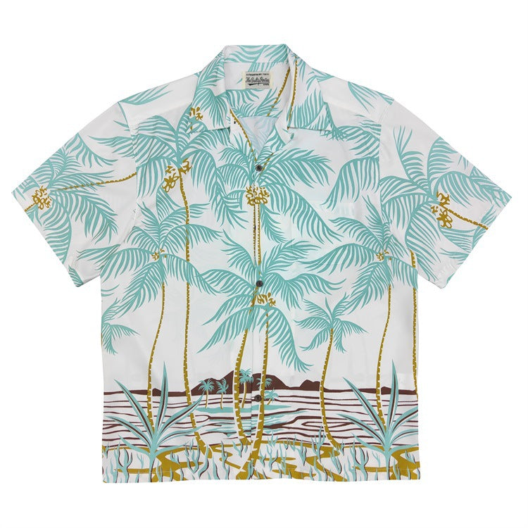 GUILTYPARTIES TIGER Shirts 19ss Coconut Tree, Palm Tree Man Silk Casual Hawaiian Short Sleeve Shirt