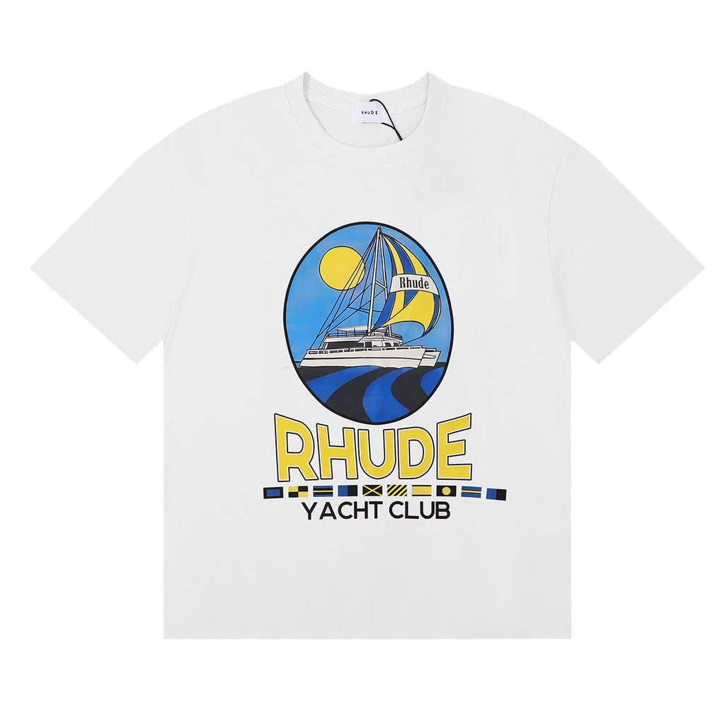 Rhude T Shirt Sailing Letter Coconut Logo Short Sleeve T-Shirt