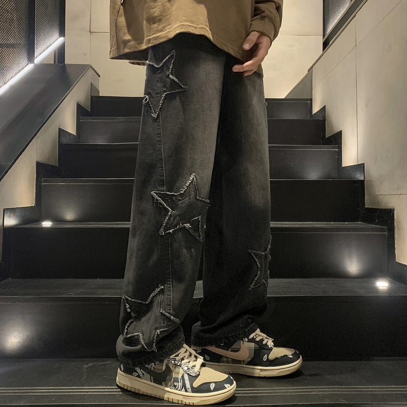 Men Jeans Straight-Leg Denim Trousers Autumn and Winter Loose