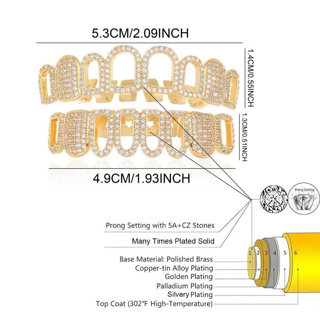 Grillz Hip-Hop Rock Hip Hop Singer Braces Real Gold Plated Hollow Teeth Filled with Diamonds Cross Border HIPHOP Braces Halloween Hip Hop Ornaments