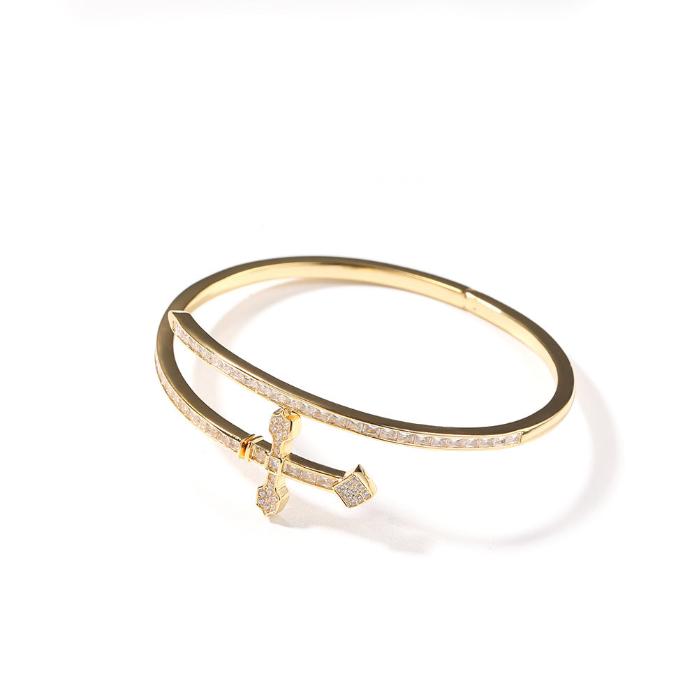 Bracelet Hip Hop Sword of Justice Bracelet Copper Zircon Full Diamond hiphop Armament Royalty