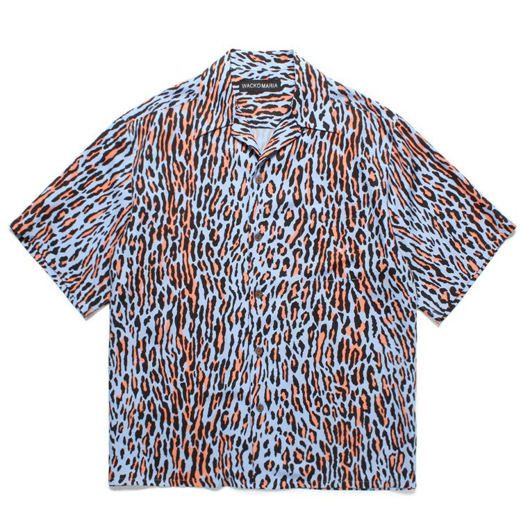 GUILTYPARTIES TIGER Shirts Leopard Rayon Hawaiian Short Sleeve Shirt Beach Shirt Men