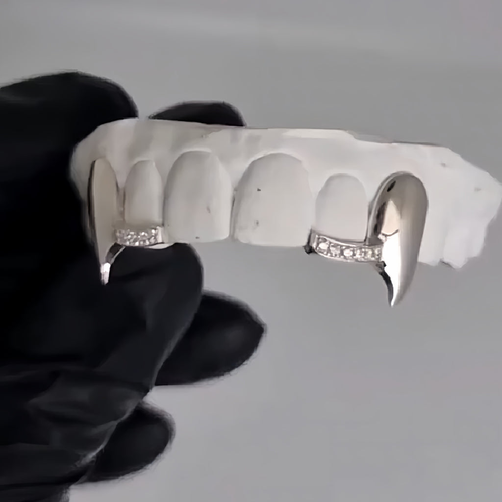 Grillz Hip-Hop Rock Symmetrical Fangs Zircon Braces Horizontal Bar Combination Personalized Dentures Men's Cross-Border Hip-Hop Accessories