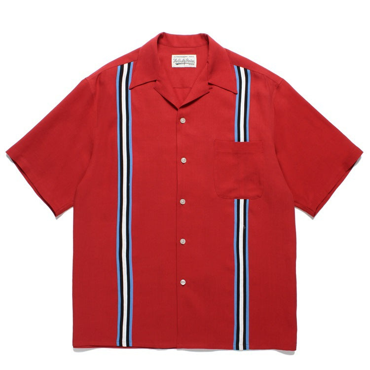 GUILTYPARTIES TIGER Shirts 24SS TWO TONE Striped webbing color matching Hawaiian short-sleeved shirt