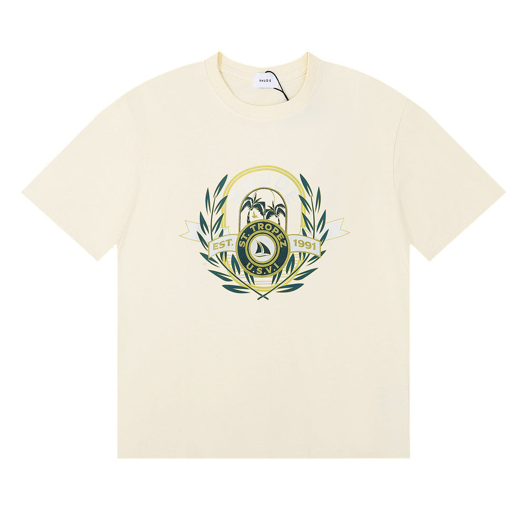 Rhude T Shirt Alphabet Coconut Racing Pattern Short Sleeve T-Shirt