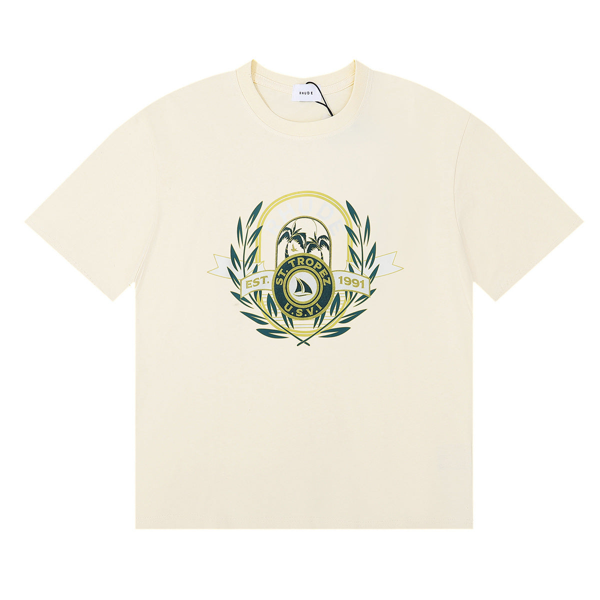 Rhude T Shirt Alphabet Coconut Racing Pattern Short Sleeve T-Shirt