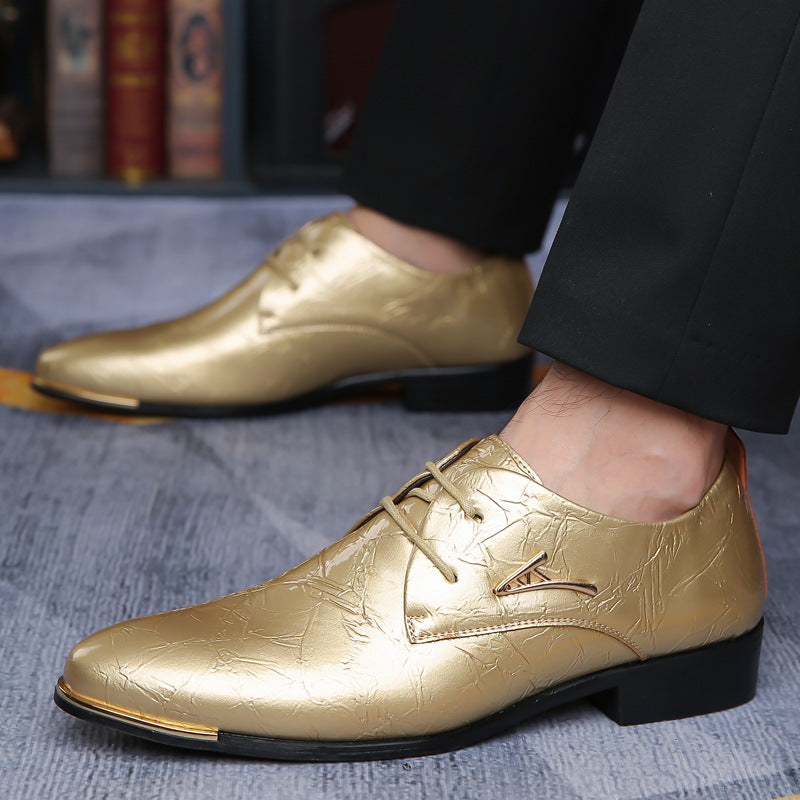 Men's dress shoes leather shoes men's glossy patent leather crack embossed men's shoes trendy brand high-end business leisure wedding small leather shoes