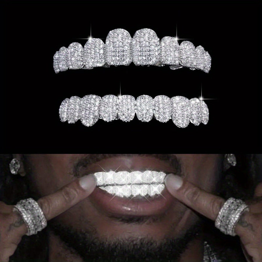 Grillz Hip-Hop Rock Braces Real Gold Plated 10 Tooth Microstudded Diamond HIPHOP Braces Halloween Hip Hop Ornament