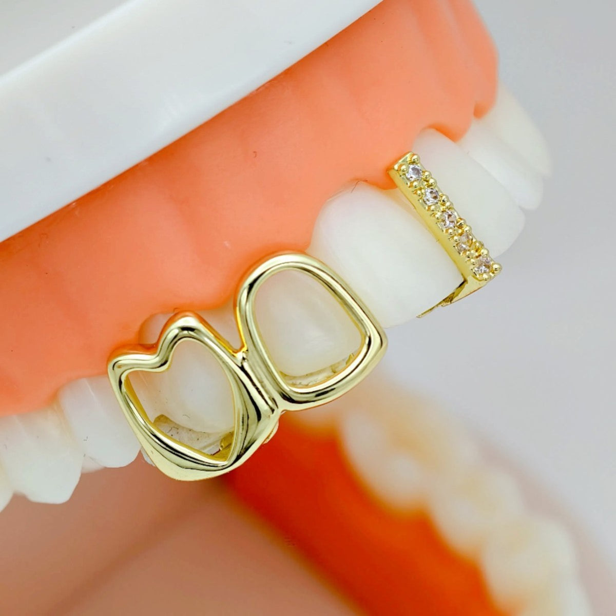 Grillz Hip-Hop Rock Hollow Love Stick Drill Double Braces Daily Out Cool Glossy Gold Teeth Hip Hop Versatile