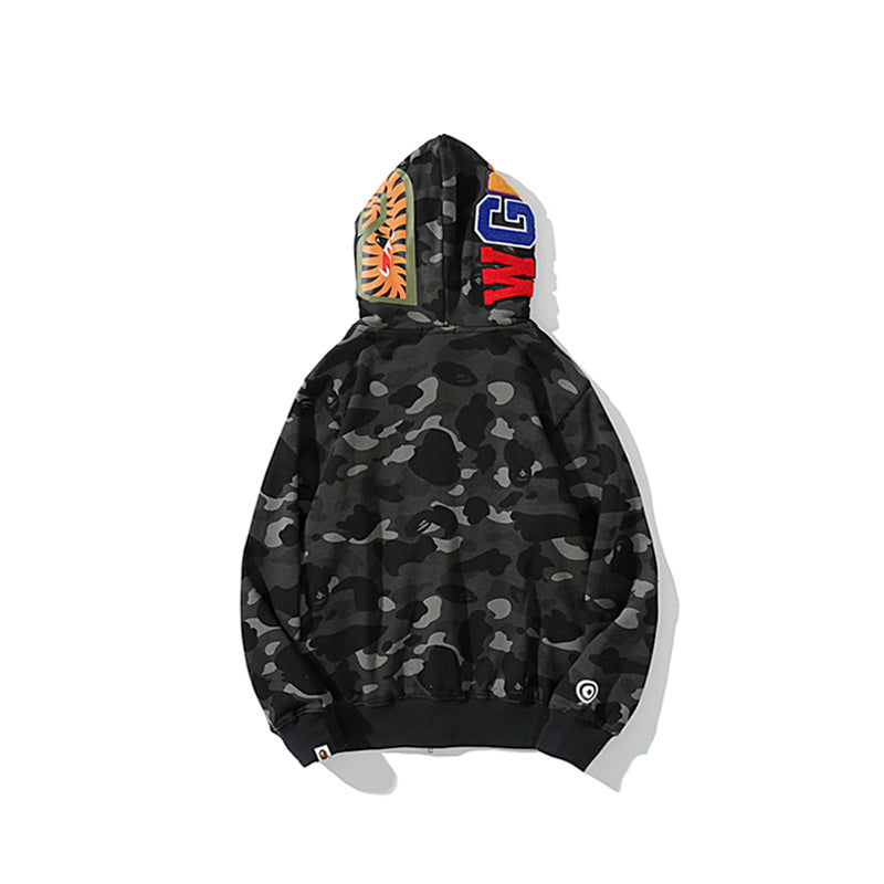 Bathing Ape Hoodie Camouflage Shark Tiger Head Double Hat Sweater