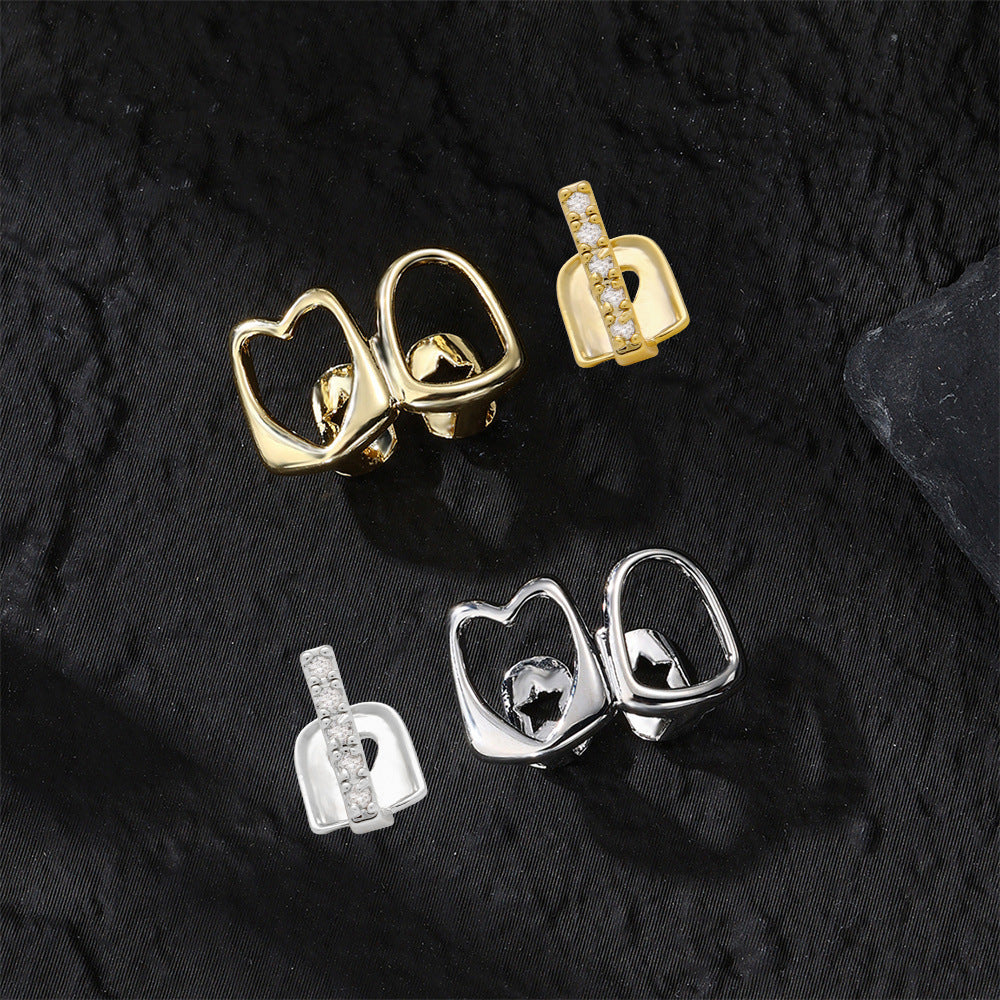 Grillz Hip-Hop Rock Hollow Love Stick Drill Double Braces Daily Out Cool Glossy Gold Teeth Hip Hop Versatile