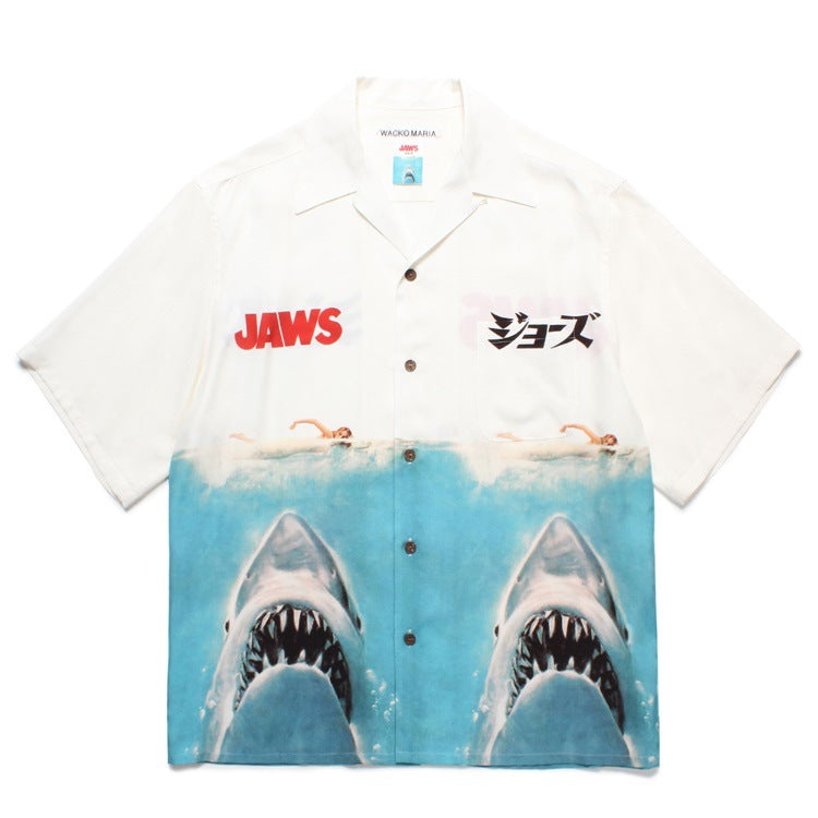 GUILTYPARTIES TIGER Shirts Great White Shark Hawaiian Short Sleeve Shirt Trendy Shirt Men