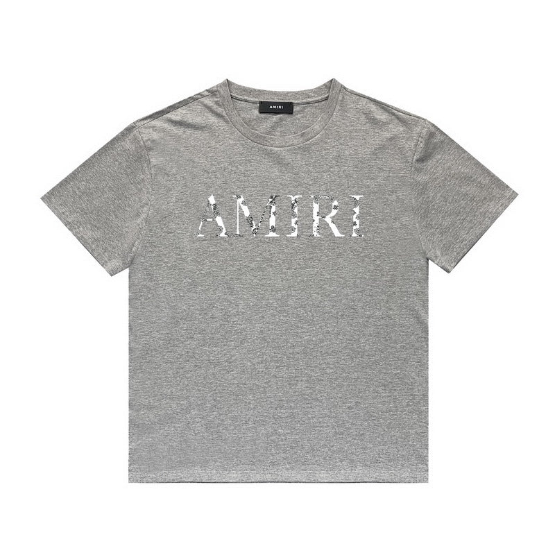 Amiri T Shirt Lettered Casual Hip Hop round Neck Short Sleeve T-shirt