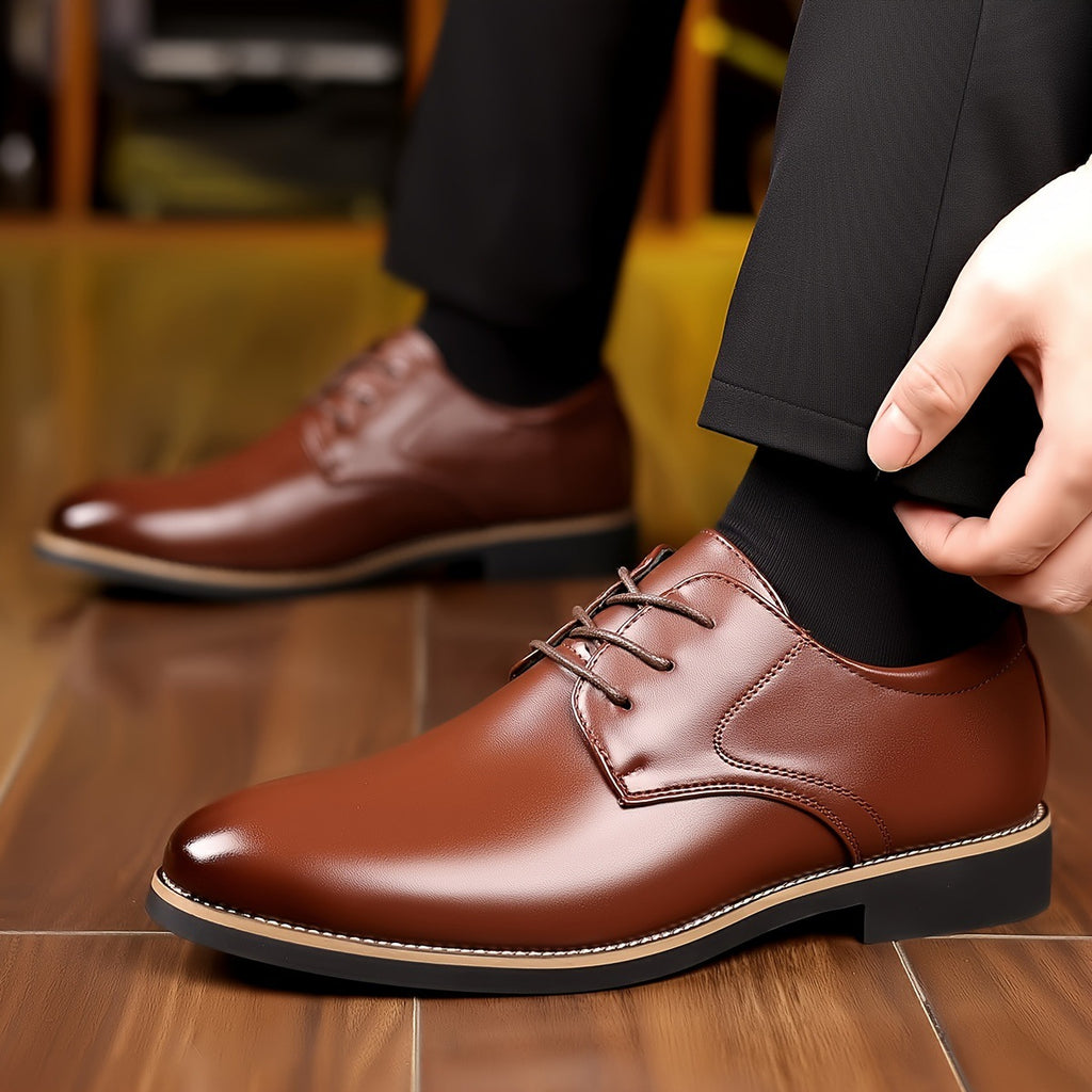 Men's dress shoes glossy sewing line men's leather shoes pointed simple lace-up men's shoes business leisure wedding
