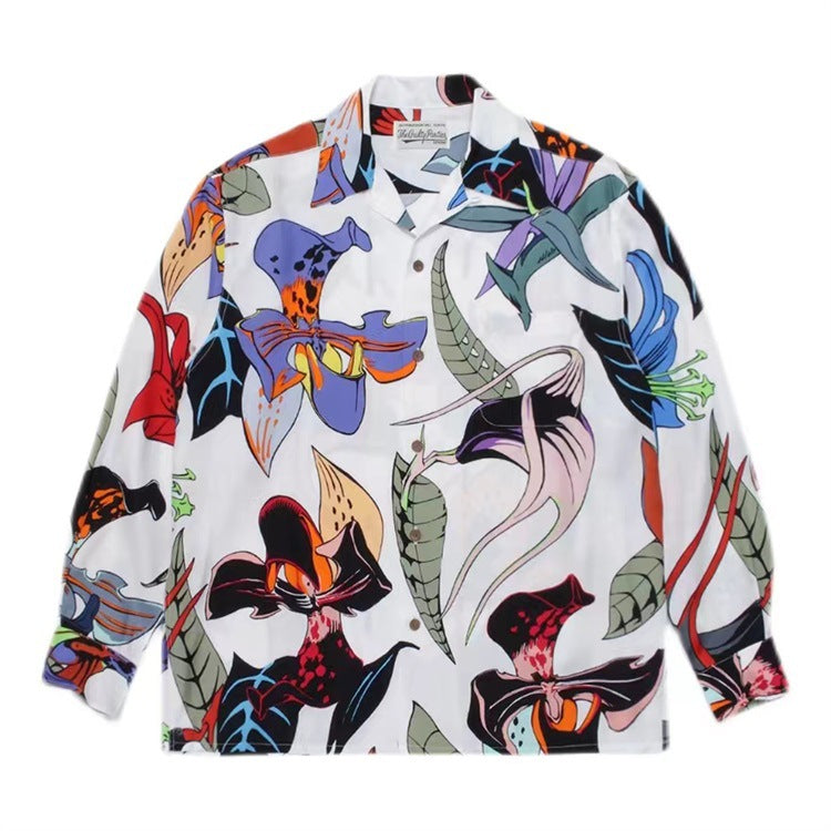 GUILTYPARTIES TIGER Long sleeved shirt GUILTYPARTIES TIGER 21AW SKA JACKET Leopard print floral long-sleeved shirt men
