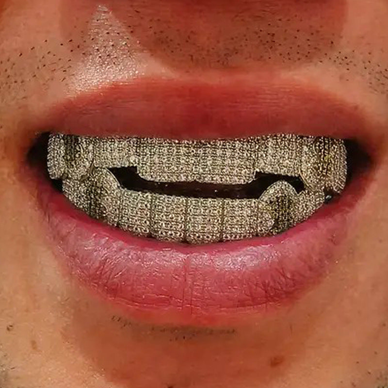 Grillz Hip-Hop Rock Hip Hop Braces Black Diamond Jewelry Eight Teeth HIPHOP Copper Zirconium Full Diamond Braces Jewelry