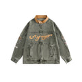 Unisex Jacket Vintage Racing Stand Collar Denim Jacket Spring and Autumn Coat Motorcycle Jacket
