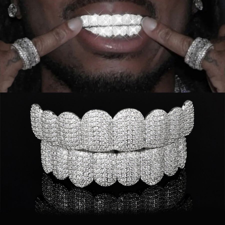 Grillz Hip-Hop Rock Halloween Cross-border Hip-Hop Braces Accessories 18K Real Gold Electroplated Copper Zirconium Teeth Accessories Exaggerated Rap Props Braces Accessories