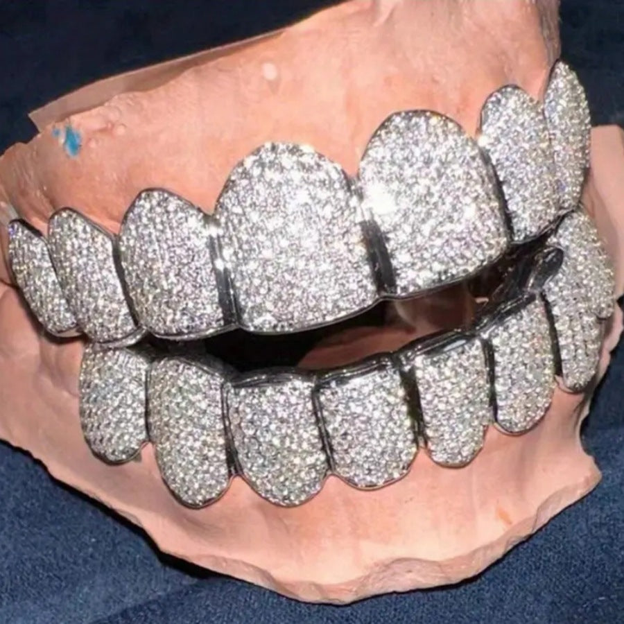 Grillz Hip-Hop Rock Halloween Cross-border Hip-Hop Braces Accessories 18K Real Gold Electroplated Copper Zirconium Teeth Accessories Exaggerated Rap Props Braces Accessories