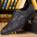 Men's dress shoes large size leather shoes men's sequined pointed lace-up black shoes British style business wedding men
