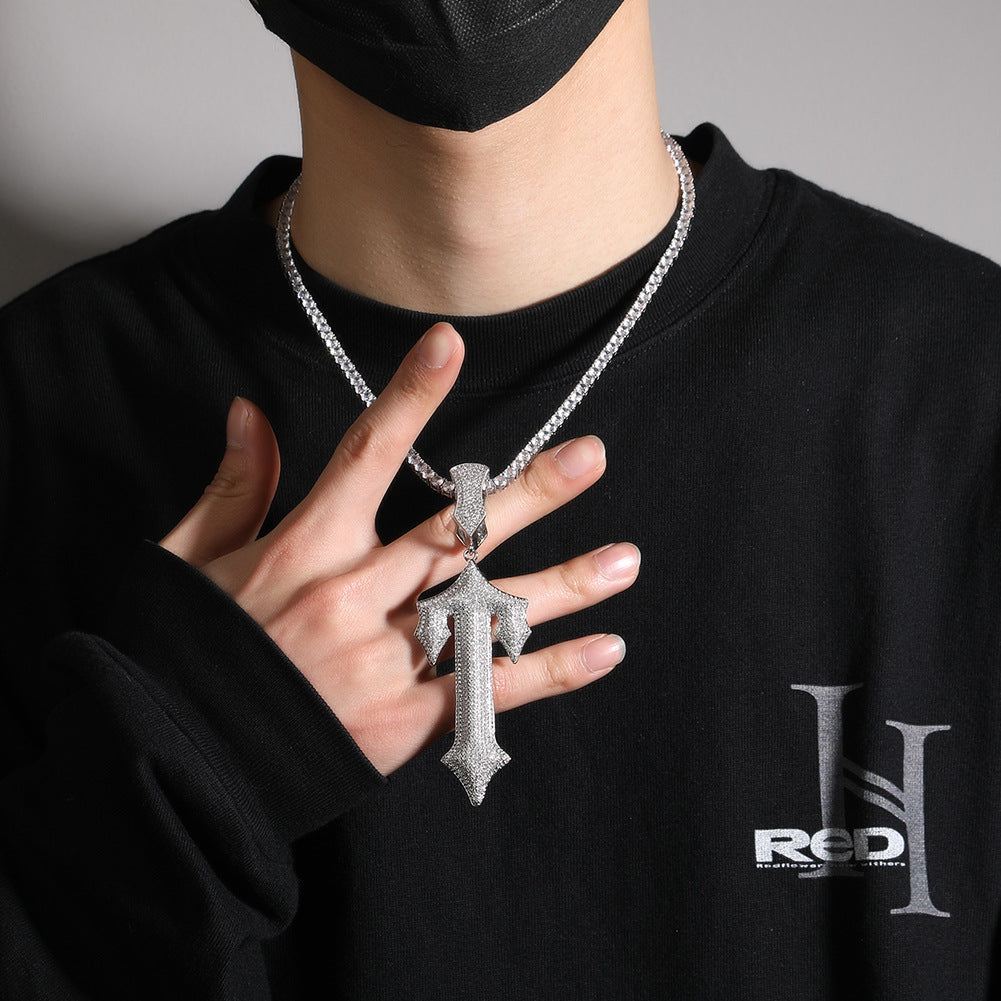 Jewelry T Letter Pendant Fashion Zircon Rap Cross Word Up Spectrum