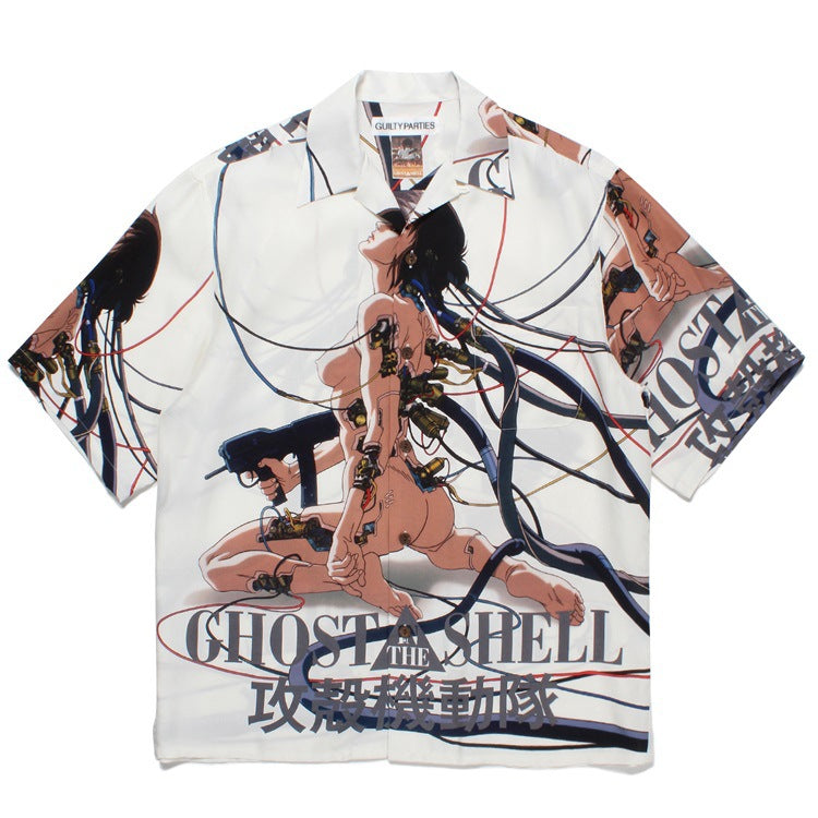 GUILTYPARTIES TIGER Shirts 23SS Ghost in the Shell print Hawaiian short-sleeved shirt men