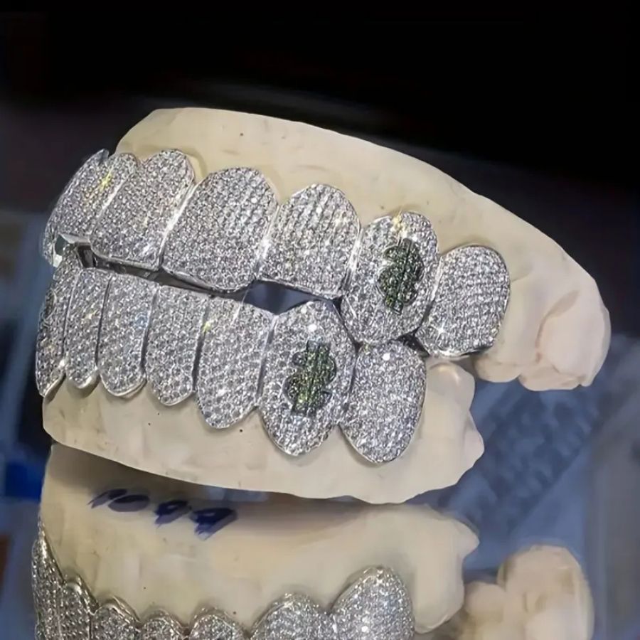 Grillz Hip-Hop Rock Hip Hop Braces Black Diamond Jewelry Eight Teeth HIPHOP Copper Zirconium Full Diamond Braces Jewelry