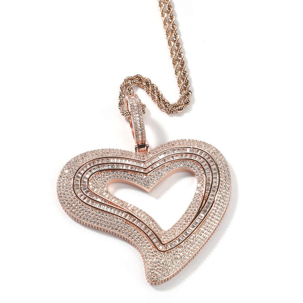 Jewelry ins Bronze Zircon Large Heart Necklace Spectrum St. Valentine's