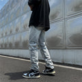 Men Jeans Loose Hole Straight Tide Trousers