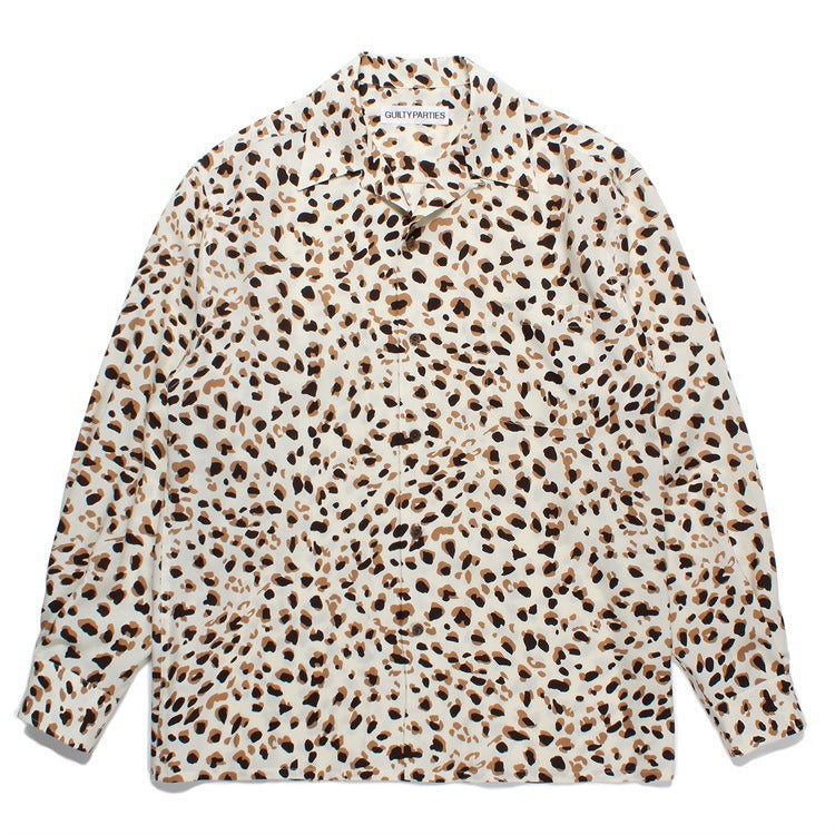 GUILTYPARTIES TIGER Long sleeved shirt Leopard print, Hawaiian rayon casual long-sleeved shirt men
