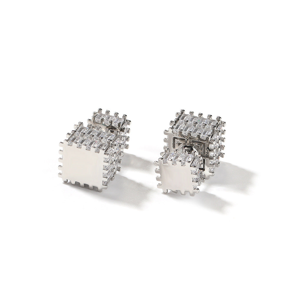 Earrings Hip Hop Zircon Square Earrings rapper
