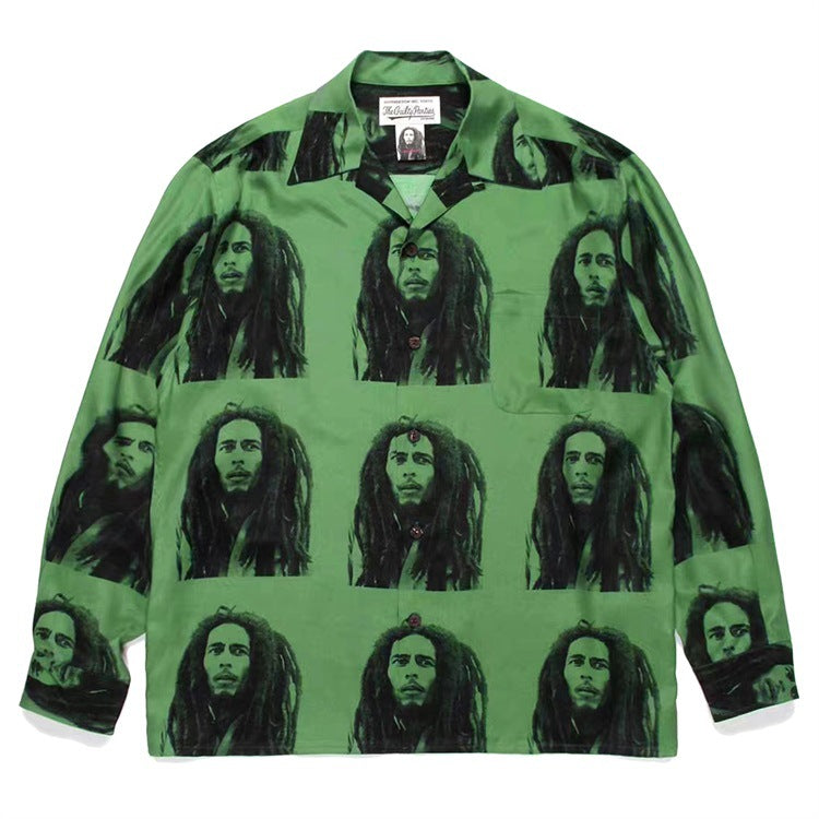 GUILTYPARTIES TIGER Long sleeved shirt BOB MARLEY Reggae rock portrait Hawaiian long sleeved shirt