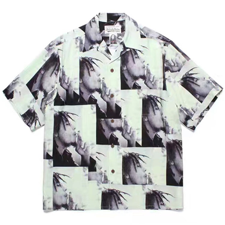 GUILTYPARTIES TIGER Shirts 23ss Reggae Music Godfather Portrait Printed Hawaiian Short Sleeve Shirt Men
