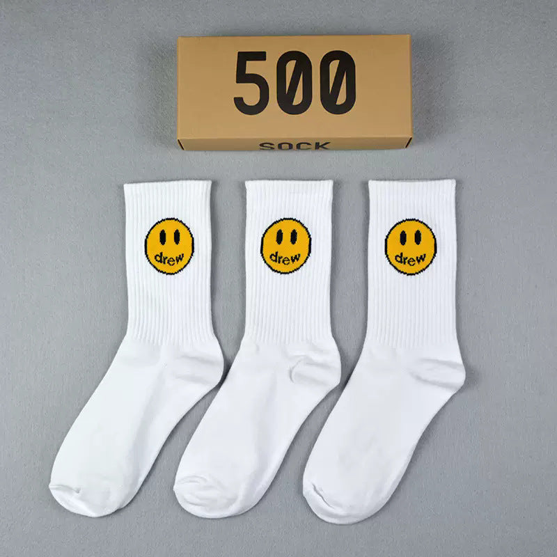 Men socks spring and summer drew smiley face