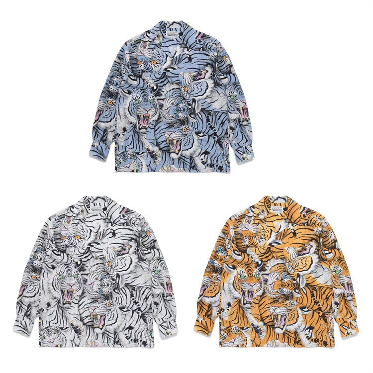 GUILTYPARTIES TIGER Long sleeved shirt Tiger totem full print Hawaiian long-sleeved shirt