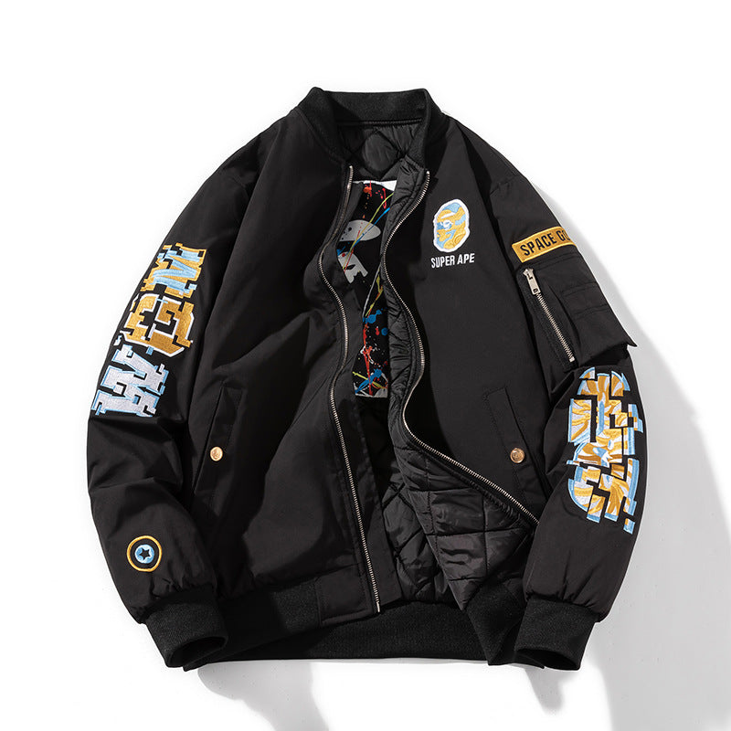 Men's Bomber Jacket MA-1 Winter Thickness available cotton-padded jacket Spring/Autumn/Winter Air Force Bomber Jacket Men's and Women's Shark Embroidery