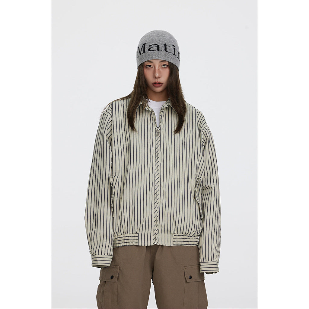 Unisex Jacket Autumn Vintage Stripe Jacket Loose Overalls