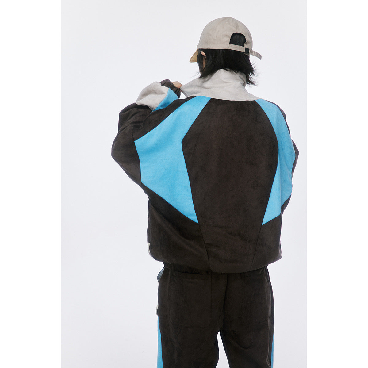 Unisex Jacket Vintage Color Matching Sports Jacket Stand Collar Jacket