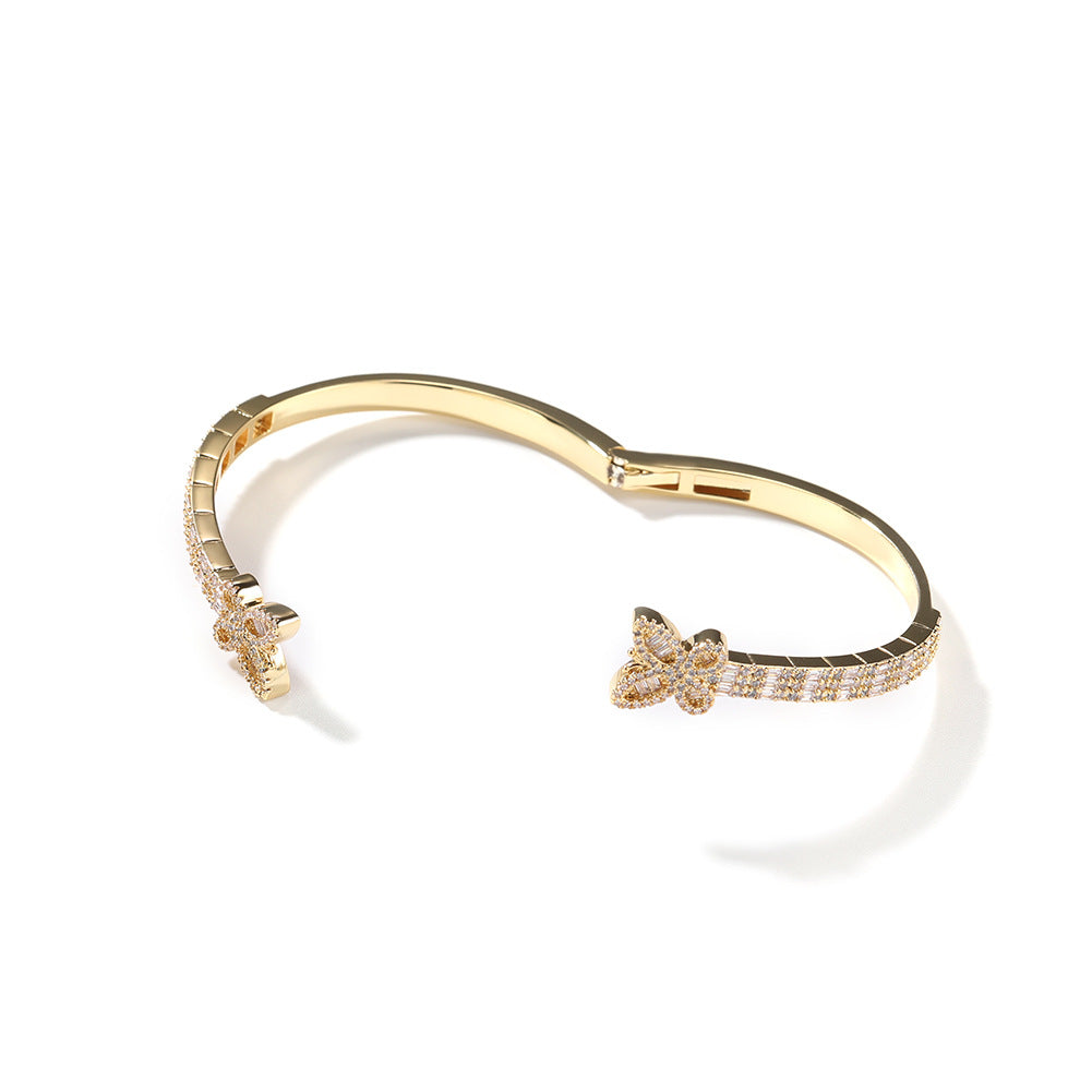 Bracelet Double Butterfly Bracelet Hip Hop Copper Set Zircon Opening St. Valentine's Spectrum