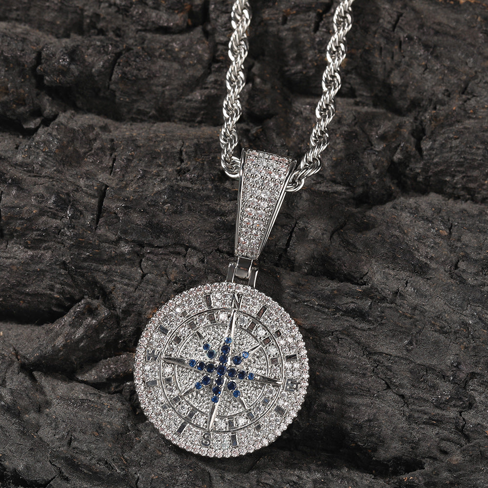 Jewelry Diamond Compass Pendant Necklace Vintage Spectrum Dog Tags
