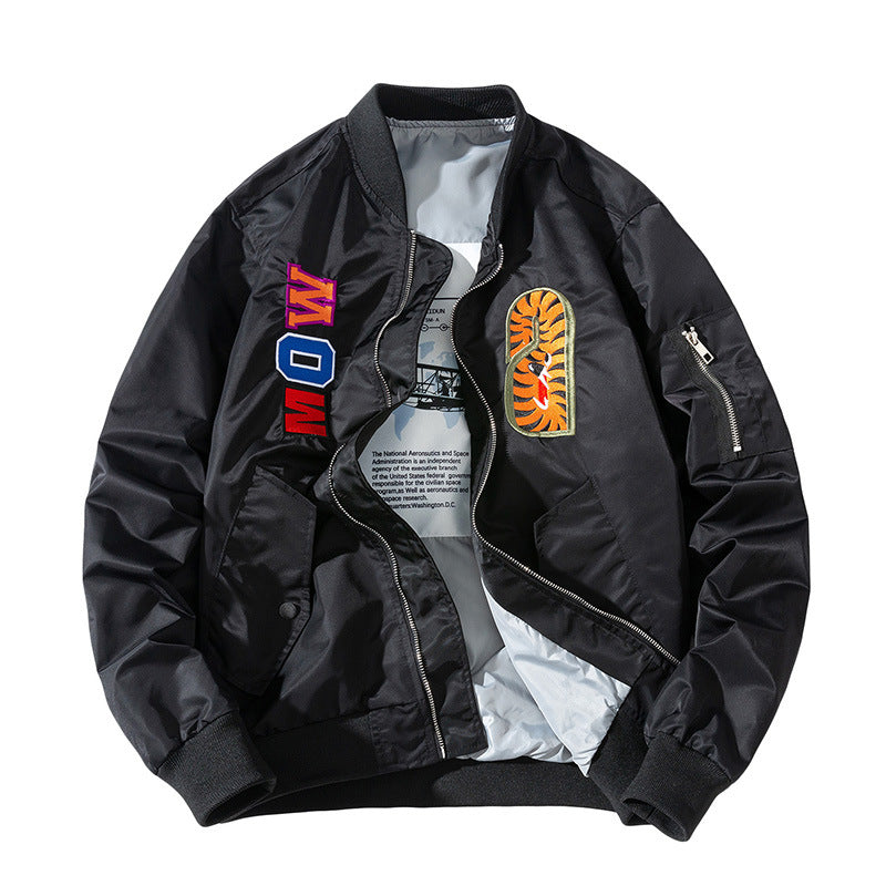 Mens Bomber Jacket MA-1 Winter Thickness available cotton-padded jacket Autumn/winter embroidery shark pilot baseball jersey