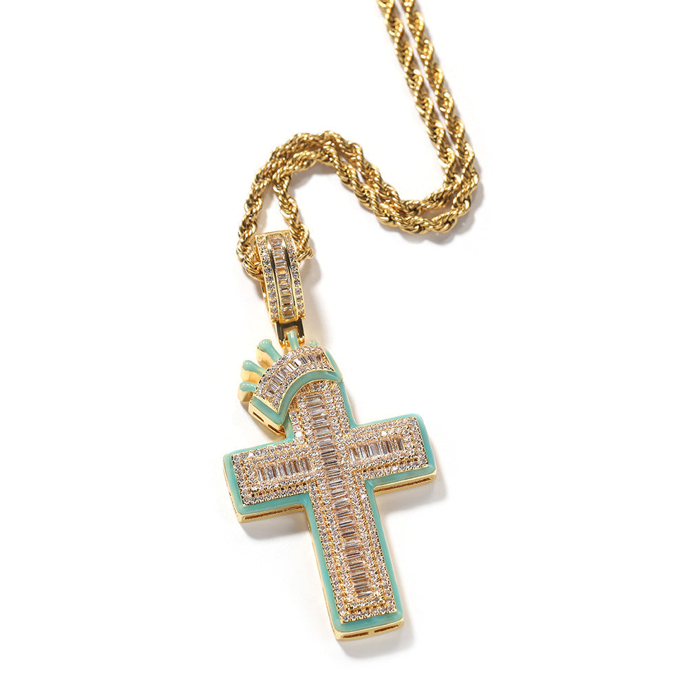 Jewelry Crown Cross Luminous Diamond Pendant Necklace Royalty Night light