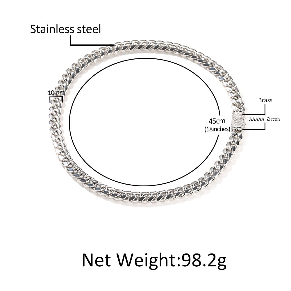 Bracelet Stainless Steel Necklace Jewelry Sense Zircon Cuban Chain Spectrum St. Valentine's