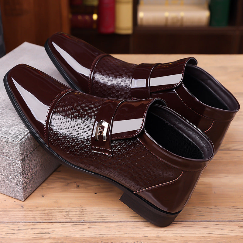 Men Boots Cross-border Large Size Men's Leather Shoes Glossy Patent Leather Sleeve High Top Men's Shoes Business Casual Dress British Style Small Leather Shoes