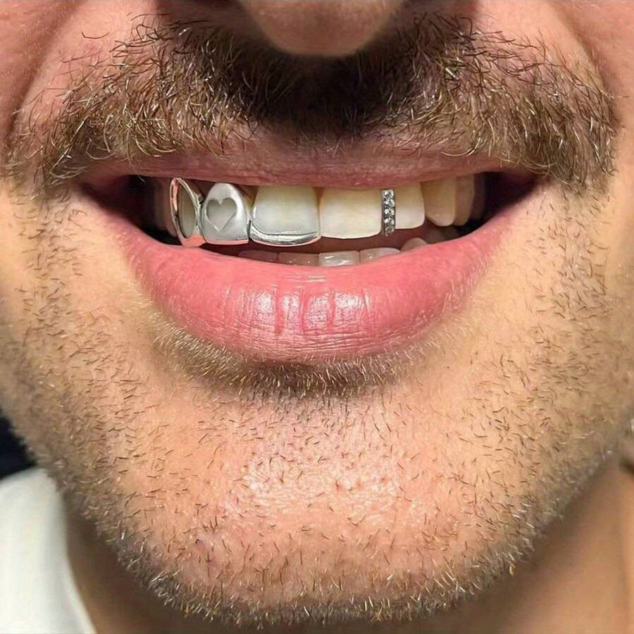 Grillz Hip-Hop Rock Love Braces Cross-border Hollow Triple Braces Heart-shaped Design Independent Braces Fashion Accessories Hip Hop Braces